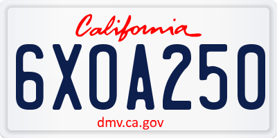 CA license plate 6XOA250