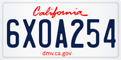 CA license plate 6XOA254