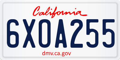 CA license plate 6XOA255