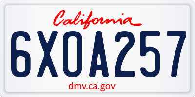 CA license plate 6XOA257