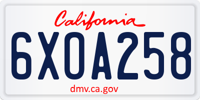 CA license plate 6XOA258
