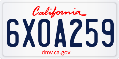 CA license plate 6XOA259