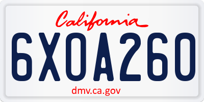 CA license plate 6XOA260