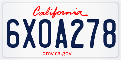 CA license plate 6XOA278
