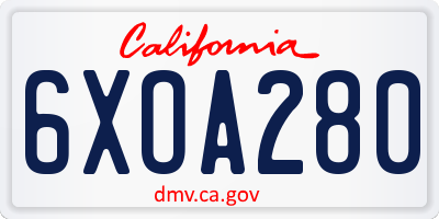 CA license plate 6XOA280