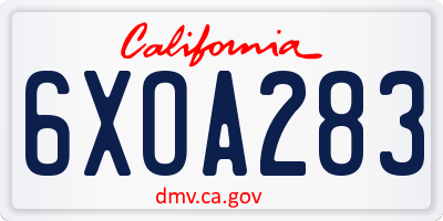 CA license plate 6XOA283