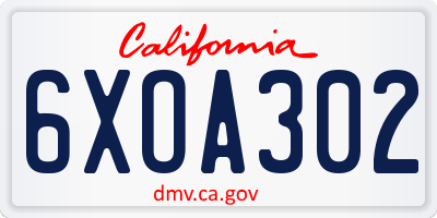 CA license plate 6XOA302