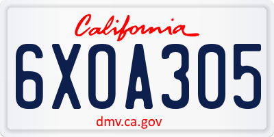CA license plate 6XOA305