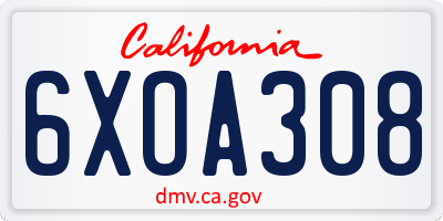 CA license plate 6XOA308