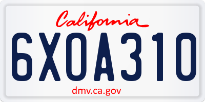 CA license plate 6XOA310