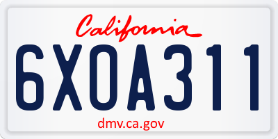 CA license plate 6XOA311