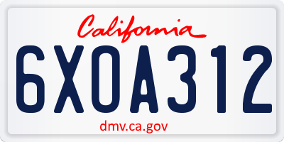 CA license plate 6XOA312