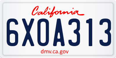 CA license plate 6XOA313