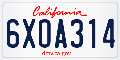 CA license plate 6XOA314