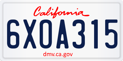 CA license plate 6XOA315