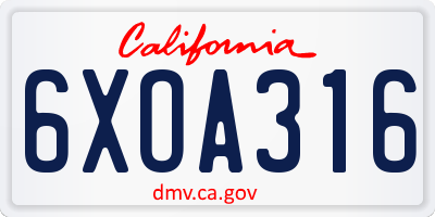 CA license plate 6XOA316