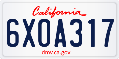 CA license plate 6XOA317