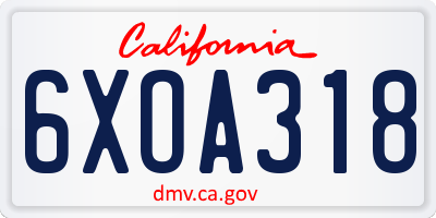 CA license plate 6XOA318