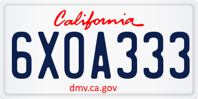 CA license plate 6XOA333