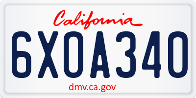 CA license plate 6XOA340