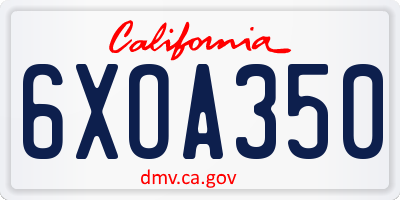 CA license plate 6XOA350