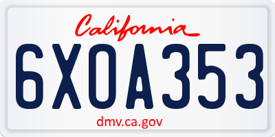 CA license plate 6XOA353