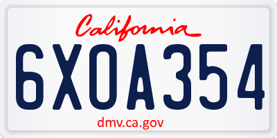 CA license plate 6XOA354