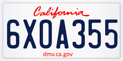 CA license plate 6XOA355