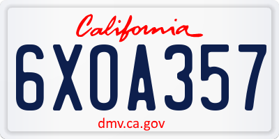 CA license plate 6XOA357