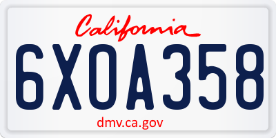 CA license plate 6XOA358