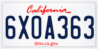 CA license plate 6XOA363