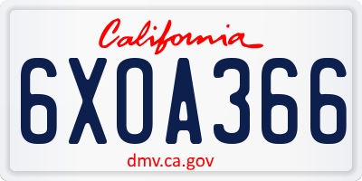 CA license plate 6XOA366