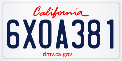CA license plate 6XOA381