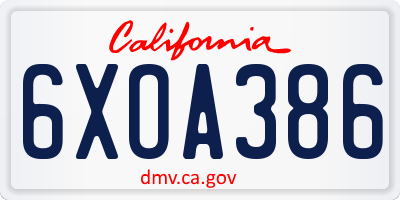CA license plate 6XOA386