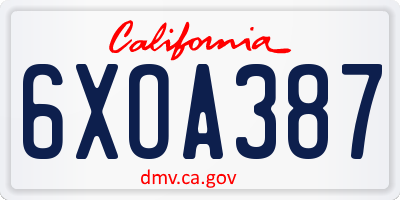 CA license plate 6XOA387
