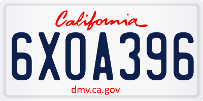 CA license plate 6XOA396