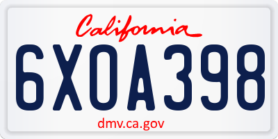 CA license plate 6XOA398
