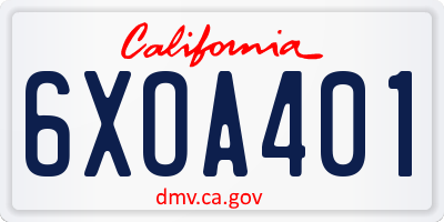 CA license plate 6XOA401
