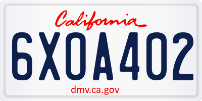 CA license plate 6XOA402