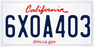CA license plate 6XOA403