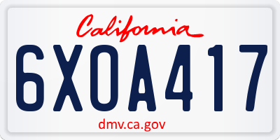 CA license plate 6XOA417
