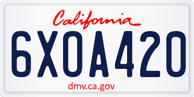 CA license plate 6XOA420
