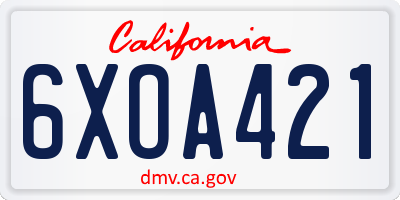 CA license plate 6XOA421
