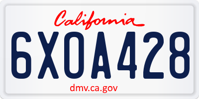 CA license plate 6XOA428