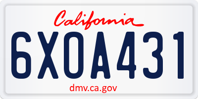 CA license plate 6XOA431