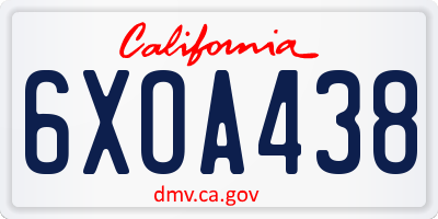 CA license plate 6XOA438