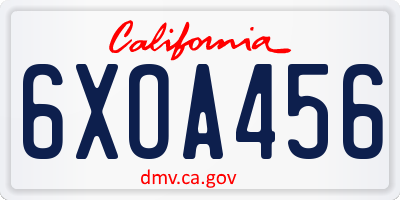 CA license plate 6XOA456