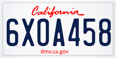 CA license plate 6XOA458
