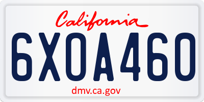 CA license plate 6XOA460