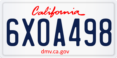 CA license plate 6XOA498